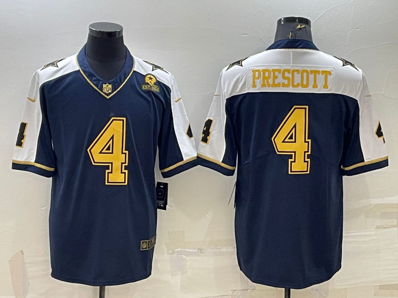 Men's Dallas Cowboys #4 Dak Prescott Navy Gold Edition With 1960 Patch Limited Stitched Football Jersey Men's Dallas Cowboys #4 Dak Prescott Navy Gold Edition With 1960 Patch Limited Stitched Football Jersey